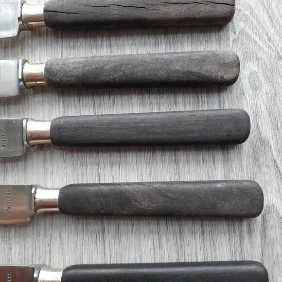 Vintage Table Knives Lot of 9 Knife Flatware Cutlery Komet Rostfrei Wood Handle - Picture 4 of 16